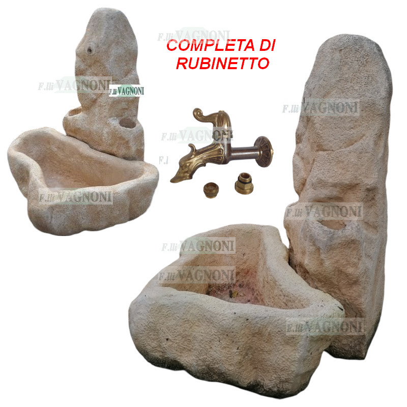 FONTANA IN CEMENTO CON VASCA IRREGOLARE EFFETTO PIETRA+RUBINETTO